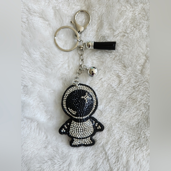 Astronaut Black and Silver Rhinestone Keychain Bag Charm - Picture 1 of 3
